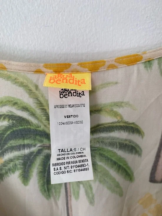 Agua Bendita Melanie Goa Dress Tropical Print size small Yellow Green - Picture 8 of 9